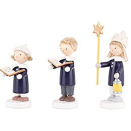 Flax Haired Children Carolers of Olbernhau with Star - 5 cm / 2 inch