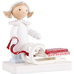 Flax Haired Children Girl with Sleigh - 5 cm / 2 inch