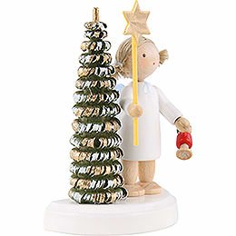 Flax Haired Angel at the Christmas Tree with Star and Doll - 5 cm / 2 inch