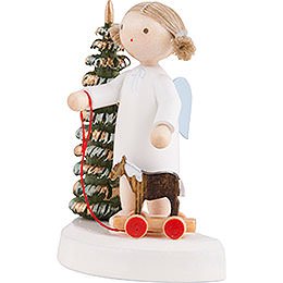 Flax Haired Angel at the Christmas Tree with Little Horse - 5 cm / 2 inch