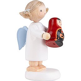 Flax Haired Angel with Russian Matryoshka - 5 cm / 2 inch