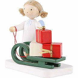 Flax Haired Angel with Christmas Sleigh - 5 cm / 2 inch