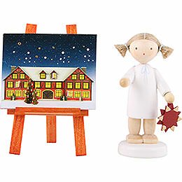 Flax Haired Angel with Adventstar and -Calender - 5 cm / 2 inch