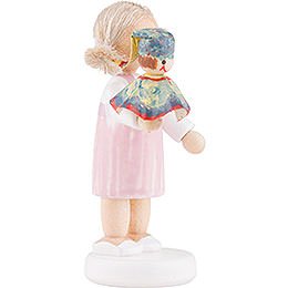 Flax Haired Children Girl with Punch, Colorful - 5 cm / 2 inch