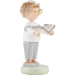 Flax Haired Children Junge with Herbage Book - 5 cm / 2 inch