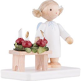 Flax Haired Angel with Advent Wreath - 5 cm / 2 inch