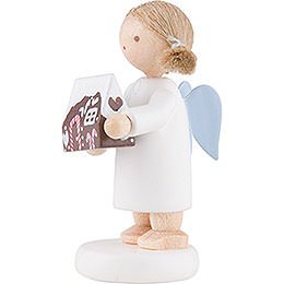 Flax Haired Angel with Gingerbread House - 5 cm / 2 inch