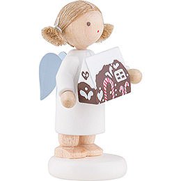 Flax Haired Angel with Gingerbread House - 5 cm / 2 inch