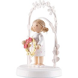 Flax Haired Children - Birthday Child with Flower Wreath - pink - 7,5 cm / 3 inch