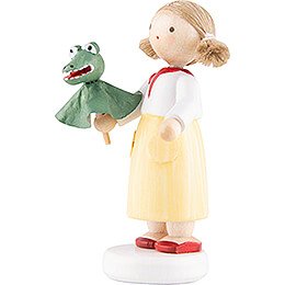 Flax Haired Children Girl with Crocodile - 5 cm / 2 inch