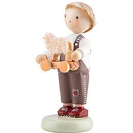Flax Haired Children Boy with Toy Lamb - 5 cm / 2 inch