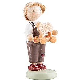 Flax Haired Children Boy with Toy Lamb - 5 cm / 2 inch