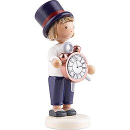 Flax Haired Children Boy with Alarm Clock - 5 cm / 2 inch