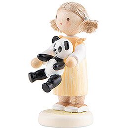 Flax Haired Children Girl with Panda - 5 cm / 2 inch