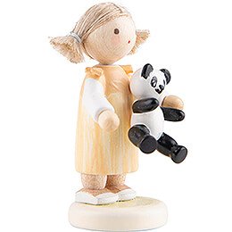 Flax Haired Children Girl with Panda - 5 cm / 2 inch