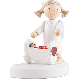 Flax Haired Angel with Cradle - 5 cm / 2 inch