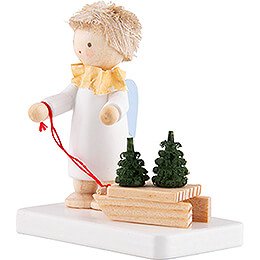 Flax Haired Angel with Sled and Tree Saplings - 5 cm / 2 inch