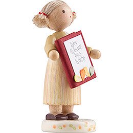 Flax Haired Children Girl with Mushroom Book - Edition Flade & Friends - 4,5 cm / 1.8 inch
