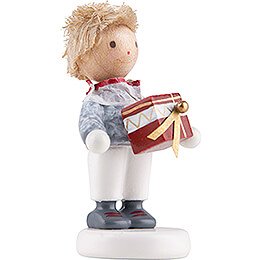 Flax Haired Children Little Boy with Present Box - Edition Flade & Friends - 4,5 cm / 1.8 inch