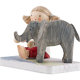 Flax Haired Children Girl with Baby Elephant - 3,5 cm / 1.4 inch