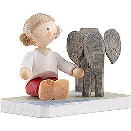 Flax Haired Children Girl with Baby Elephant - 3,5 cm / 1.4 inch