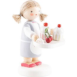 Flax Haired Children Girl with Cupcakes - 4,3 cm / 1.7 inch
