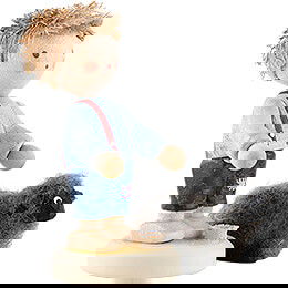 Flachshaarkinder Junge mit schwarzem Schaf - 4 cm