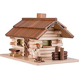 Smoking Hut - Forest Hut with Wood Worker and LED - 10 cm / 4 inch
