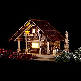 Smoking Lighted House - Freiberg Hut with Figurine - 25 cm / 9.8 inch