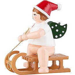 Christmas Angel with Hat Sitting on Sleigh - 6,5 cm / 2.5 inch