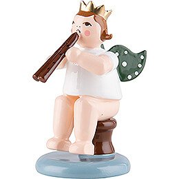 Angel Sitting with Crown and Double Flute - 6,5 cm / 2.6 inch