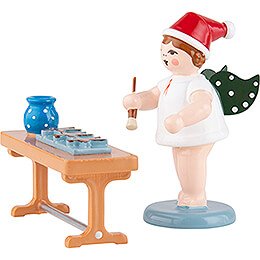 Weihnachtsengel mit Mütze und Lebkuchen am Tisch - 6,5 cm