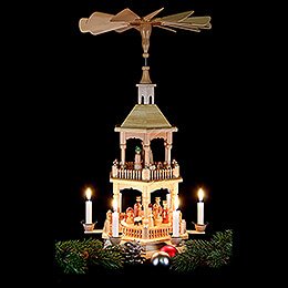 2-stöckige Pyramide Christi Geburt, natur mit hellem Dach - 52 cm