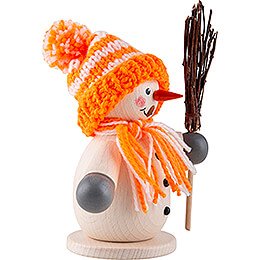 Räuchermännchen Schneemann mit Besen orange - 15 cm