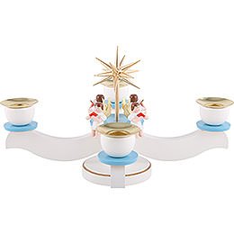 Candle Holder - Advent Blue/White with Sitting Angels - 29x29x19 cm / 11.5x11.5x7 inch