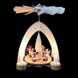 1-Tier Pyramid - Four Angels Natural with Wind Instruments - 26,5x21x16 cm / 10.4x8.6x6.3 inch