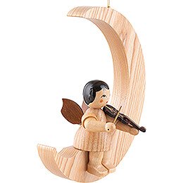 Angel with Violin - Natural Colors - Sitting in Natural-Colored Moon - 16,5 cm / 6.5 inch