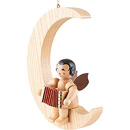 Angel with Accordion - Natural Colors - Sitting in Natural-Colored Moon - 16,5 cm / 6.5 inch