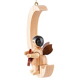 Angel with Guitar - Natural Colors - Sitting in Natural-Colored Moon - 16,5 cm / 6.5 inch