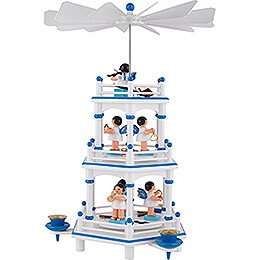 3-Tier Pyramid - White-Blue - Music Angels with Blue Wings  - 35 cm / 13.8 inch