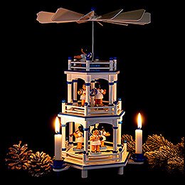3-Tier Pyramid - White-Blue - Music Angels with Blue Wings  - 35 cm / 13.8 inch
