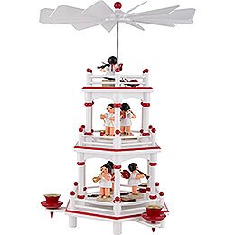 3-Tier Pyramid - White-Red - Music Angels with Red Wings  - 35 cm / 13.8 inch