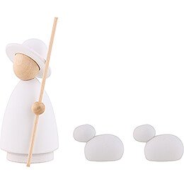 Shepherd with 2 Sheep Natural/White - Large - 9,5 cm / 3.7 inch