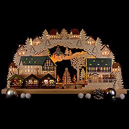 Schwibbogen Weihnachtsmarkt mit Baum - 70x40 cm