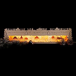 Illuminated Stand - Seiffen Village - with Brown Glazed Roofs - 73x16 cm / 28.7x6.3 inch
