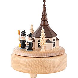 Music Box - Seiffen Church with Carolers Natural Wood - 13 cm / 5.1 inch