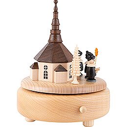 Music Box - Seiffen Church with Carolers Natural Wood - 13 cm / 5.1 inch