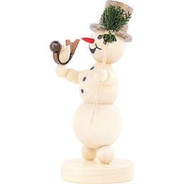 Schneemann mit Besen und Vogel - 12 cm