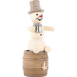 Schneemann mit Krug auf Bierfaß - 13 cm