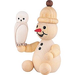 Snowman Junior with Snowy Owl sitting - 7 cm / 2.8 inch